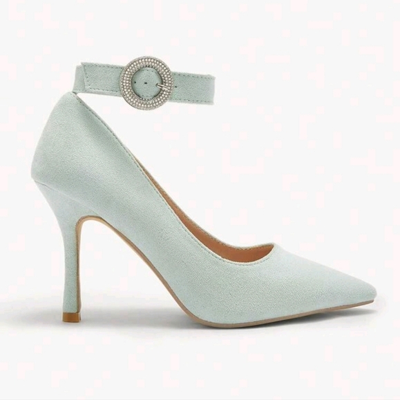 Women's Pointed Toe Studded Buckle Ankle Strap High Heels, Elegant - Picture 3 of 5